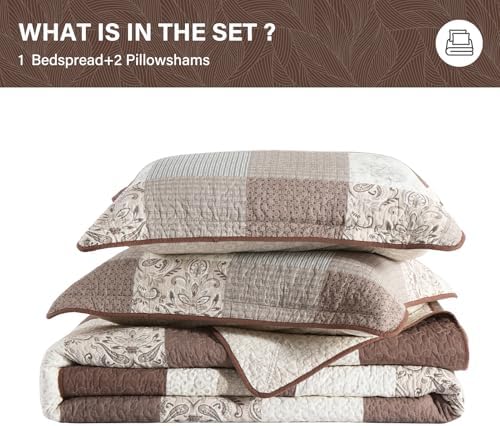 SahSahCasa 100 Cotton Bedspread Set 120x102 Reversible Plaid Paisley
