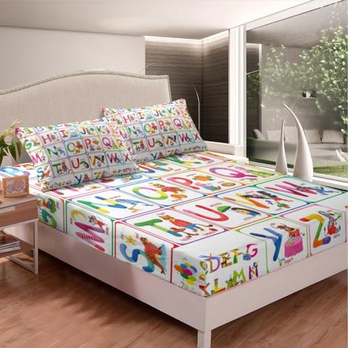 Feelyou ABC Alphabet Queen Fitted Sheet Set