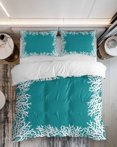 ZOE GARDEN Auqa Coastal Coral Duvet Cover Set
