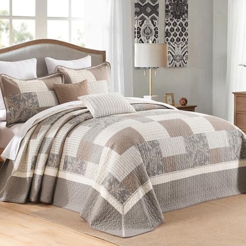 FineStichery Farmhouse Oversized King Bedspread 128x120 100 Cotton Plaid Reversible Set