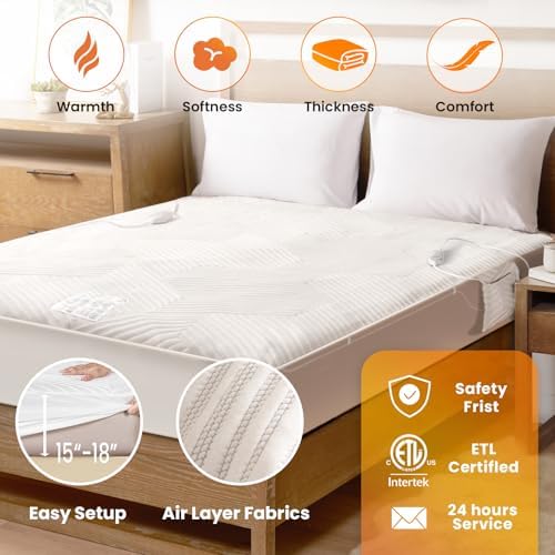 Blunique Electric Heated Mattress Pad Queen Size