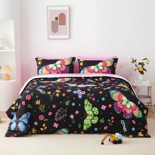 Kids Butterfly Comforter Set 7 Piece Bed in a Bag