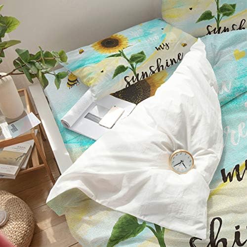 LooPoP 4PCS California King Bedding Set Sunflower with Bees Duvet Cover Set