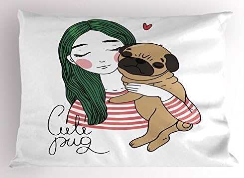 Ambesonne Pug Pillow Sham - Forest Green Pale Brown 30 x 20