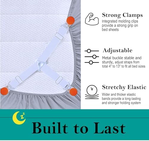 Tuyeabc Heavy Duty Adjustable Sheet Straps with Clips