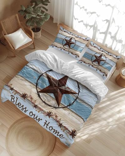 ZOE GARDEN Country Star Blue Queen Duvet Cover Set