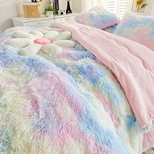 Kids Girls Faux Fur Comforter Set 3PC Velvet Plush Flannel