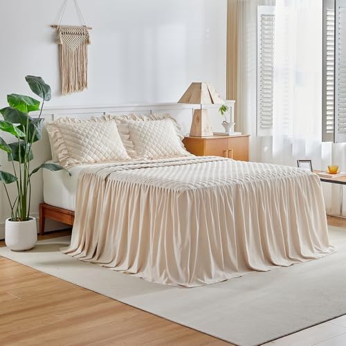 UOZZI BEDDING Ruffle Skirt Bedspread Set Queen Size