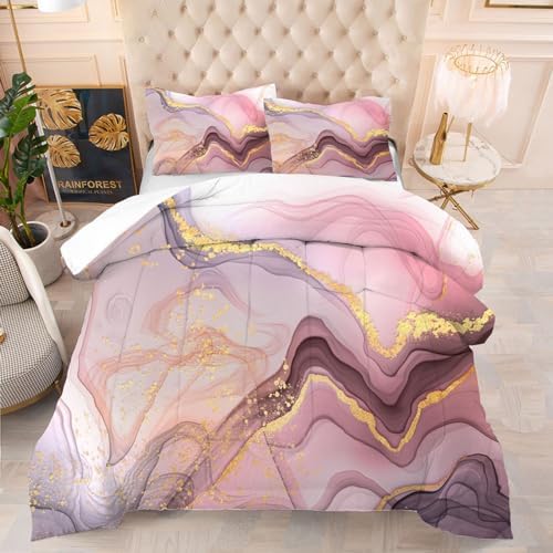 VTKON Pink Marble Comforter Set King