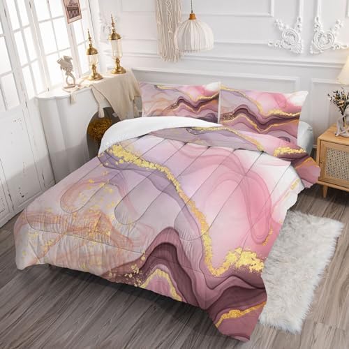 VTKON Pink Marble Comforter Set King
