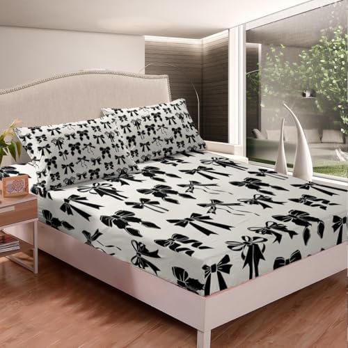 Feelyou Bow Bed Sheet Set Queen Size Black Bow Fitted Sheet
