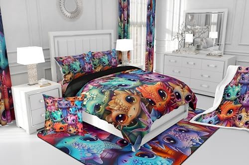 Feelyou Cartoon Dragon Bed Sheet Set Queen Size Kids 3Pcs
