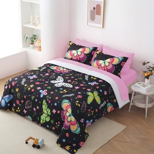 Kids Butterfly Comforter Set 7 Piece Bed in a Bag