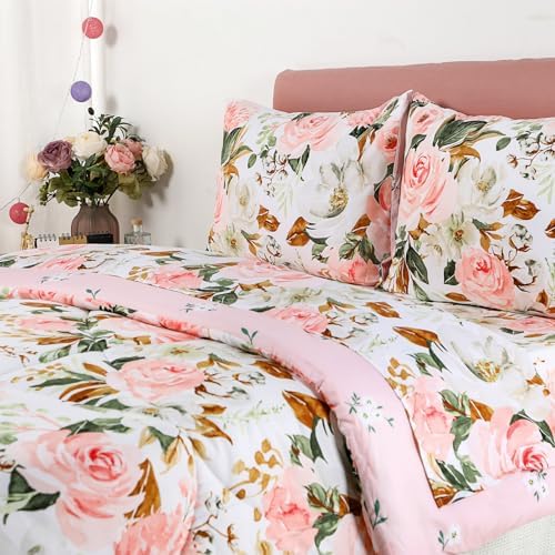 DILIMI Twin Comforter Set for Girls Reversible Floral Bedding