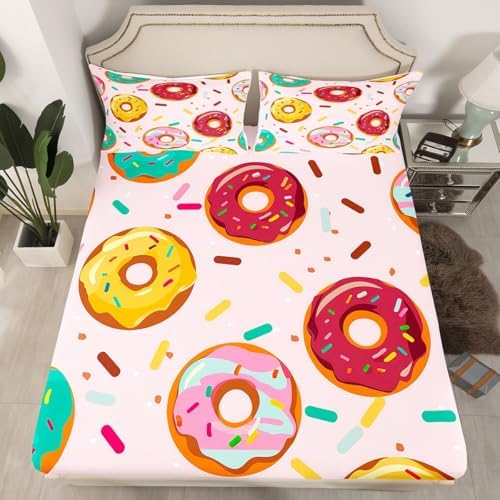 Feelyou Donuts Bed Sheet Set Pink Sweet Kids Bedroom Gift