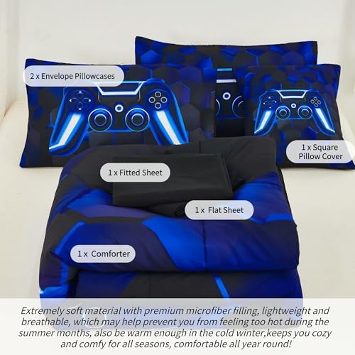 RYNGHIPY Blue Gaming Comforter Set for Kids Boys 1
