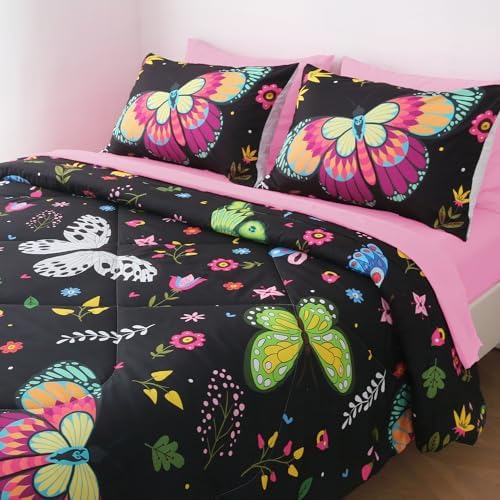 Kids Butterfly Comforter Set 7 Piece Bed in a Bag