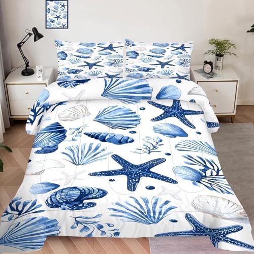DJNEAR Blue Coastal Comforter Set King 1