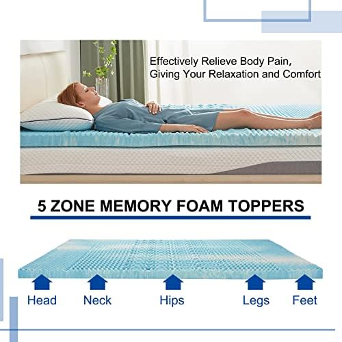 SINWEEK 2 Inch Gel Memory Foam Mattress Topper 5-Zone Pressure Relief