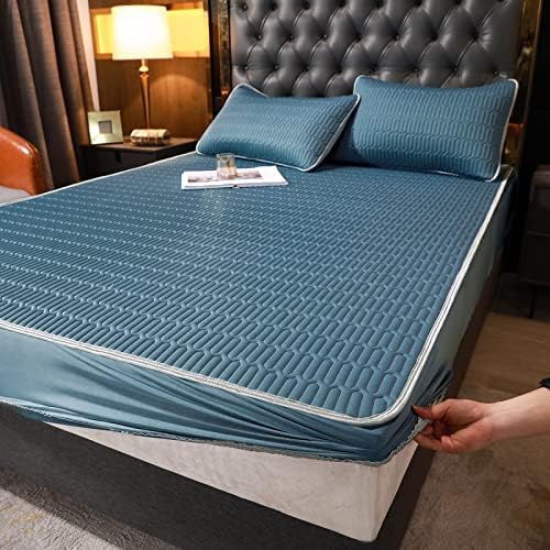 FCLDESHOP Latex Ice Silk Fitted Sheet 120x200cm Blue 1pcs