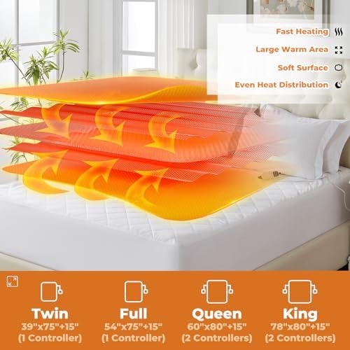 DAICO Queen Heated Mattress Pad with 10 Heat Settings and Auto Off