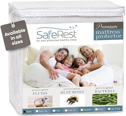 SafeRest Waterproof Twin Mattress Protector - Fitted with Stretchable Pockets