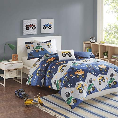 MI ZONE Kids Monster Truck Queen Comforter Set Blue