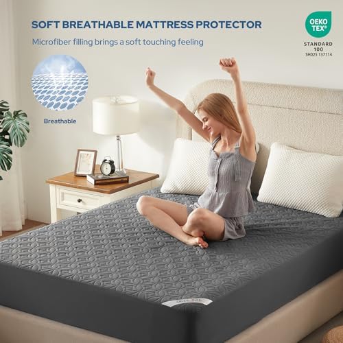 BEDLORE Waterproof Mattress Protector Full Size 6-15 Depth Gray