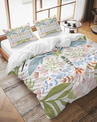 ZOE GARDEN Boho Green Flower Bed Duvet Cover Set