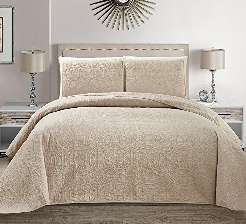 Linen Plus 3 Piece King Cal King Bedspread Set Solid Beige Khaki