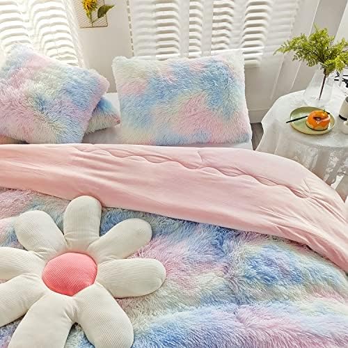 Kids Girls Faux Fur Comforter Set 3PC Velvet Plush Flannel