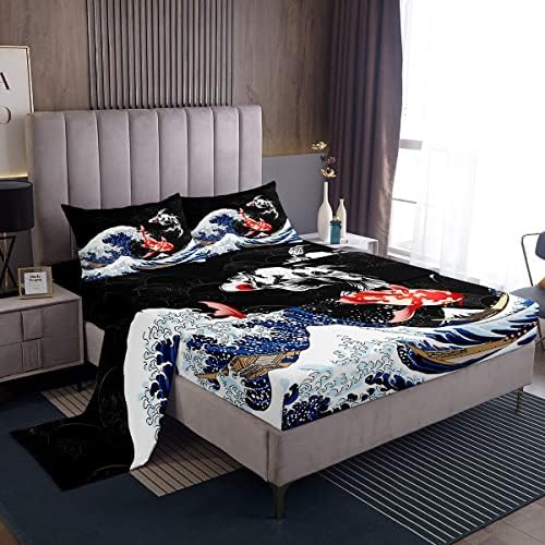 Feelyou Japanese Koi Fish Sheet Set 4Pcs Queen Size