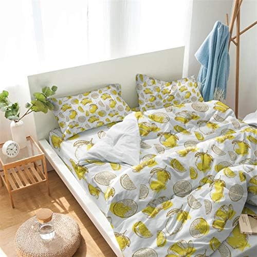 LooPoP 4PCS California King Bedding Set Lemon Sketch Comforter Sheet