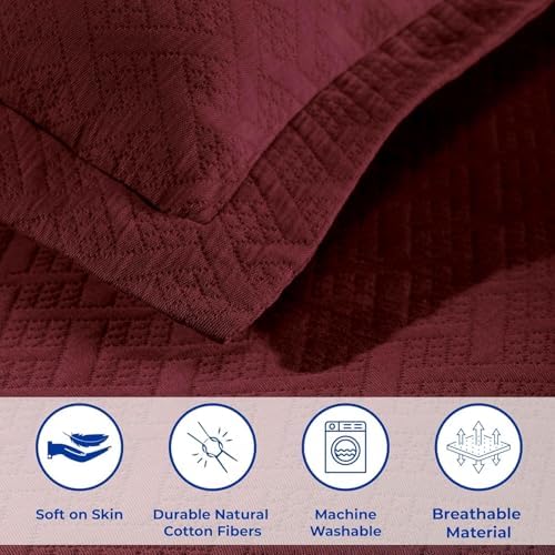 Superior 100 Cotton Basket Weave Bedspread Set - King Size Garnet