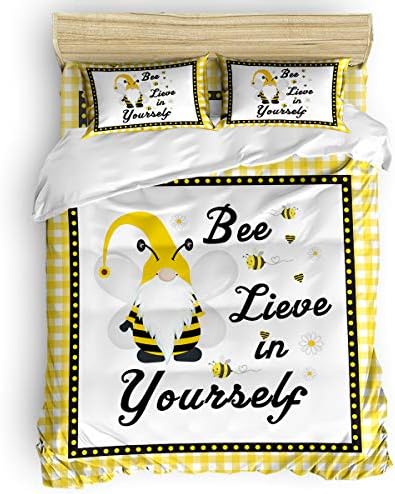LooPoP California King Duvet Set with 4 Pieces Sweet Gnomes Daisy Flowers