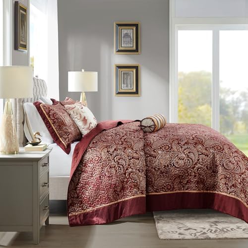 Madison Park Aubrey Reversible Bedspread Set Burgundy 5 Piece King 1