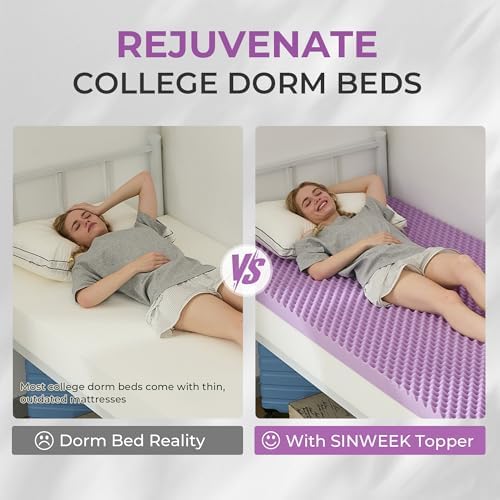 SINWEEK 2 Inch Egg Crate Memory Foam Mattress Topper Twin XL