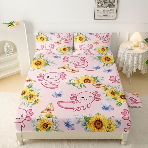 QOOMO Pink Axolotl Kids Sheet Set Queen Size