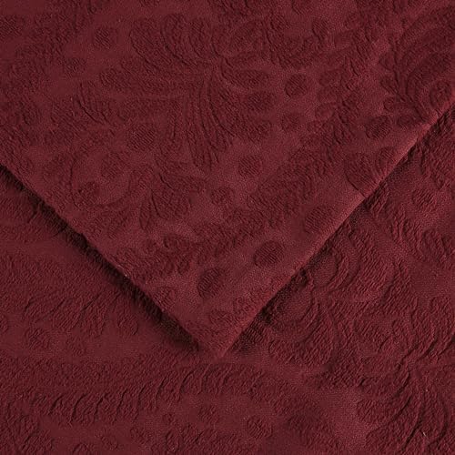Superior Aspen Cotton Blend 3 Piece Bedspread Set Floral Scalloped Burgundy