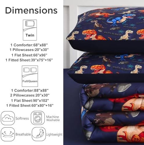 ALAOOKKA Kids Dinosaur Comforter Set 5 Piece