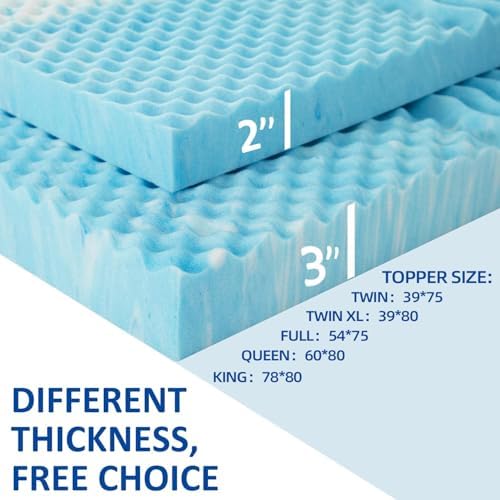 SINWEEK 2 Inch Gel Memory Foam Mattress Topper 5-Zone Pressure Relief
