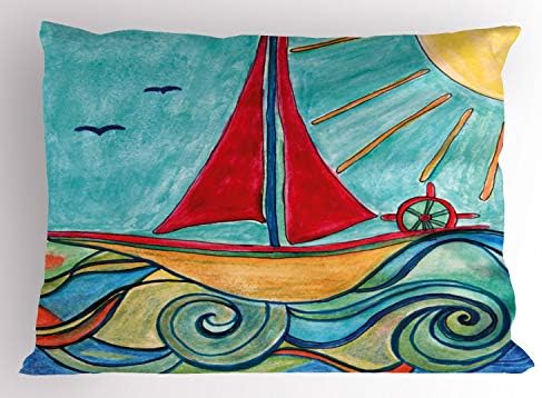 Ambesonne Art Pillow Sham - Ocean Sun Ship Girls Picture 36 X 20