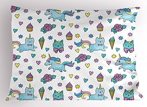 Ambesonne Unicorn Cat Pillow Sham - Pale Blue Lavender