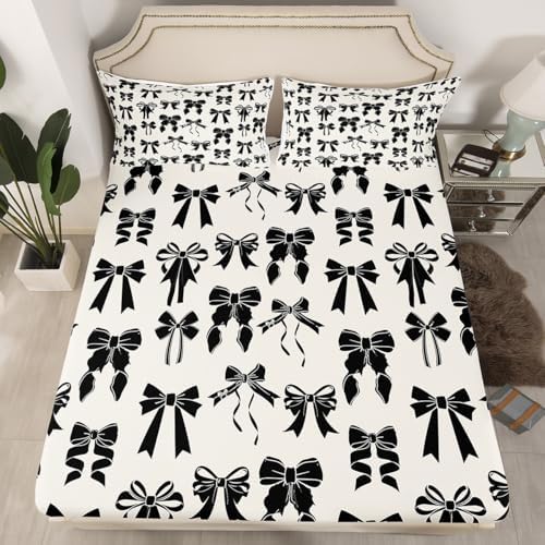 Feelyou Bow Bed Sheet Set Queen Size Black Bow Fitted Sheet