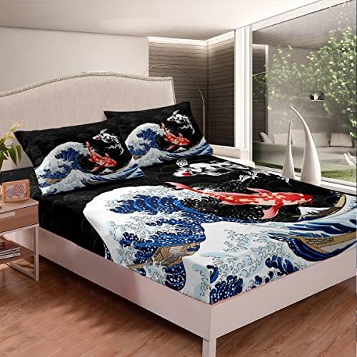Feelyou Japanese Koi Fish Sheet Set 4Pcs Queen Size