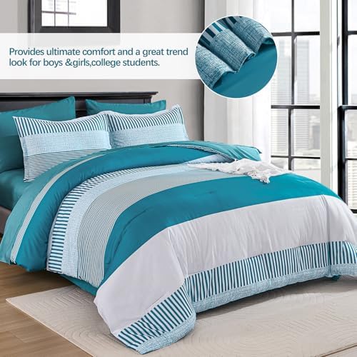 Cottolester Kids Teal Striped Comforter Set Full Size