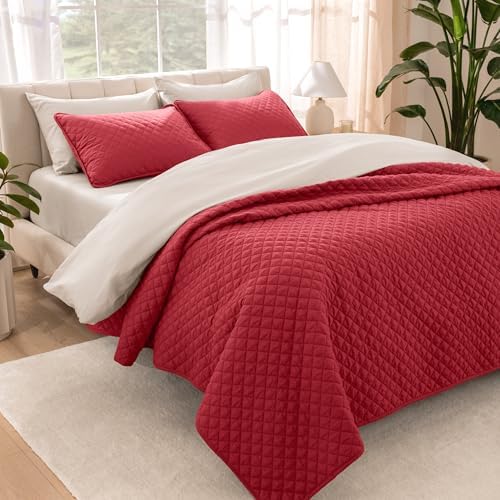 Bare Home Coverlet Set - Red Quilted Bedspread Shams FullQueen