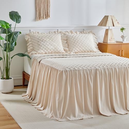 UOZZI BEDDING Ruffle Skirt Bedspread Set Queen Size