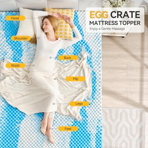 SINWEEK 2 Inch Egg Crate Mattress Topper Twin Blue
