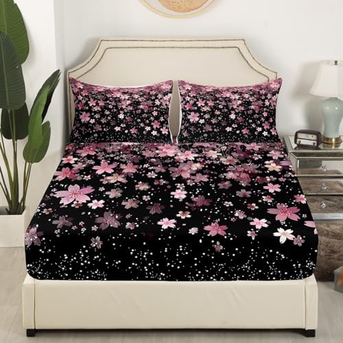 Feelyou Cherry Blossoms Fitted Sheet Queen Size Kids Bedding Set